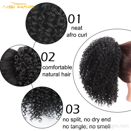 Aisi Heat Resistant Synthetic Fiber Ponytails Clip In Hair Extensions Afro Kinky Curly Hairpieces For Black Women Pony Tail